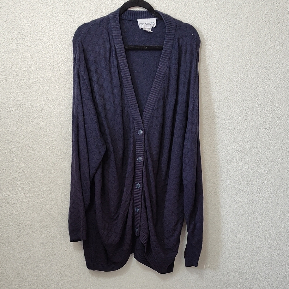 *C.S.T. Studio Navy Blue ButtonUp V-Neck Oversize Boxy Long Cardigan Plus Size 4